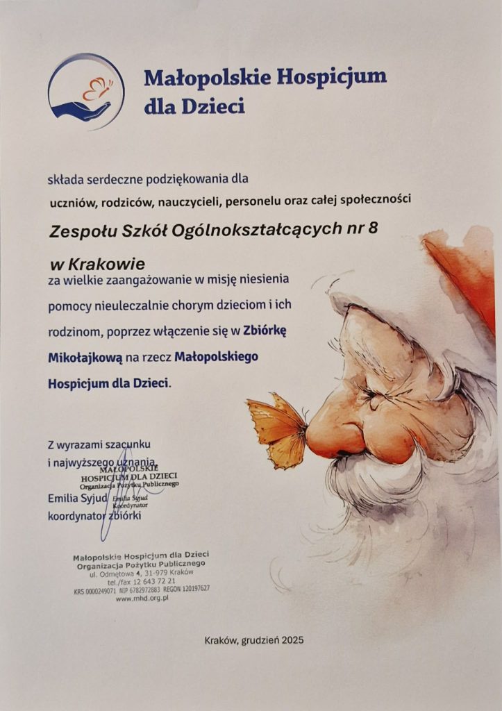 PODZIĘKOWANIA DLA ZSO 8